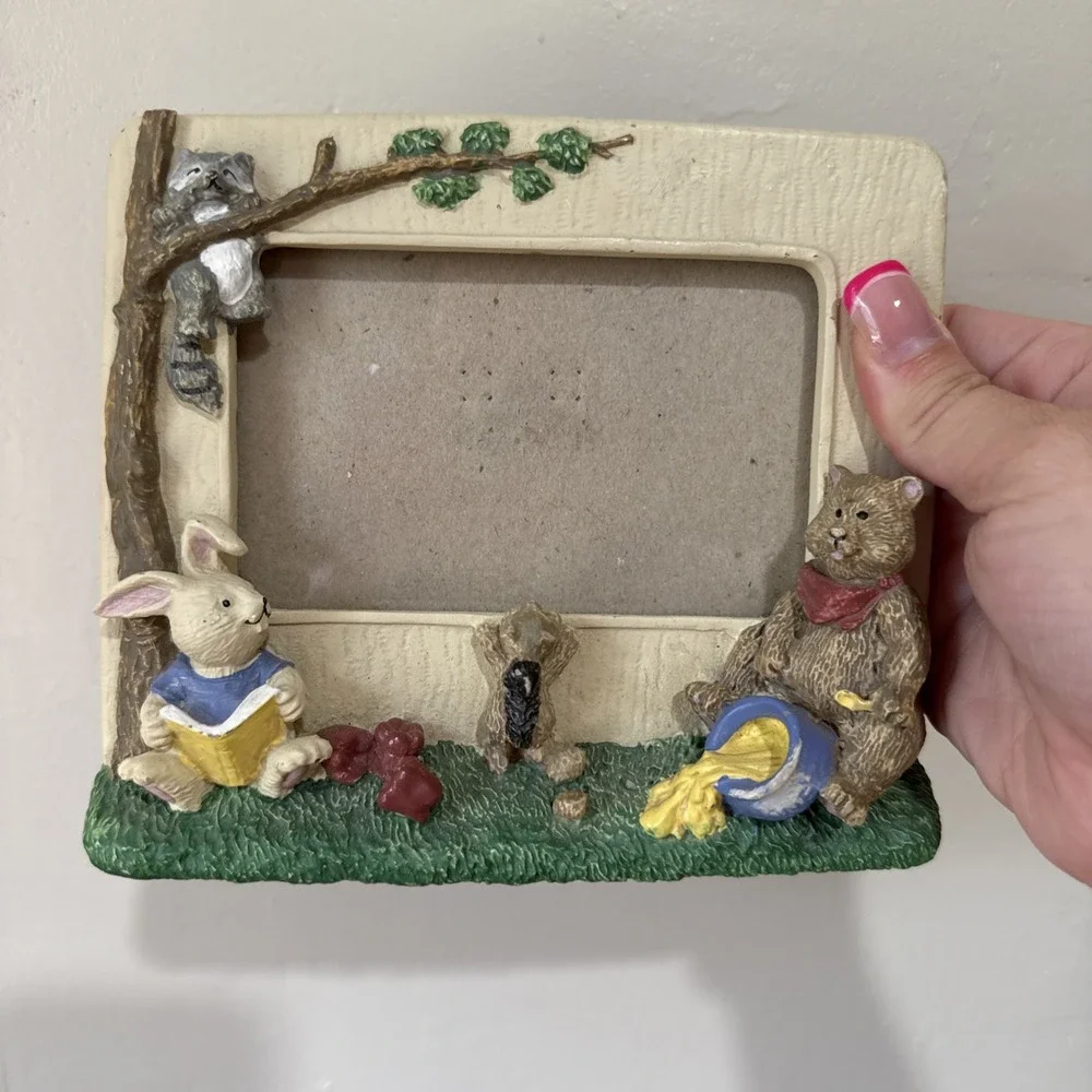 Vtg 90s Nursery Baby Kids Photo Picture Frame Ceramic 3D Nature Animals Teddy
